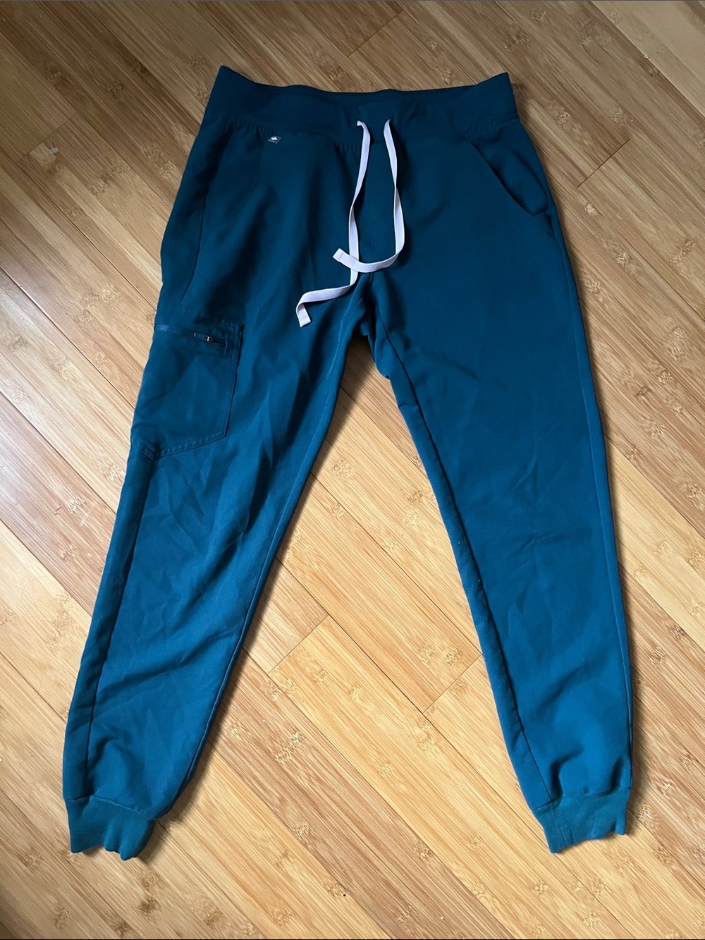 Figs Teal Track Jogger Pants with White Drawstring